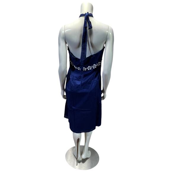 Ann Taylor LOFT Blue Halter Dress, White Beaded Belt Accent, Size 12 - Picture 4 of 11